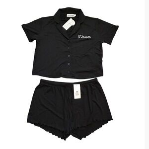 NWT Weekend Edition Dream Black Women's Pajama Shorts Top Set